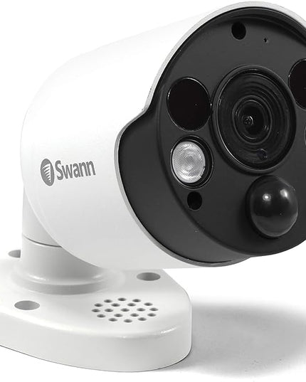 Swann Home Security Camera, POE Cat5e NVR 4K HD Video, Indoor or Outdoor Wired Surveillance CCTV, Color Night Vision, Heat Motion Detection, LED Lights, Metal Housing, Face Recognition, 2-Way Talk SwannUSA