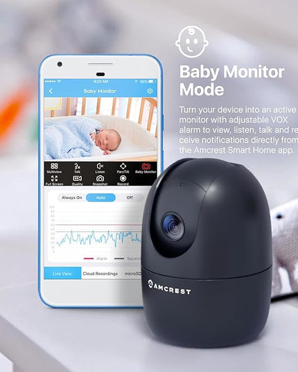 Amcrest 1080P WiFi Camera Indoor, Nanny Cam, Dog Camera, Sound & Baby Monitor, Human & Pet Detection, Motion-Tracking, 2.4Ghz Only, Pan/Tilt Wireless IP Camera, Night Vision, Smart Home ASH21-B Amcrest