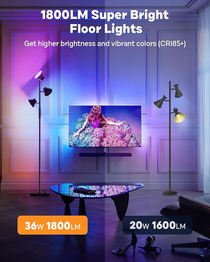 RGBCW Floor Lamp, 36W Bright Color Changing Lamp, Modern Stepless Dimmable LED RGB Floor Lamp with Remote & Touch Control, Standing Lamp for Living Room, Game Room, Bedroom - LeafyLoom