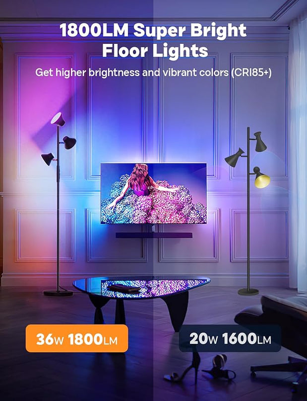 RGBCW Floor Lamp, 36W Bright Color Changing Lamp, Modern Stepless Dimmable LED RGB Floor Lamp with Remote & Touch Control, Standing Lamp for Living Room, Game Room, Bedroom - LeafyLoom