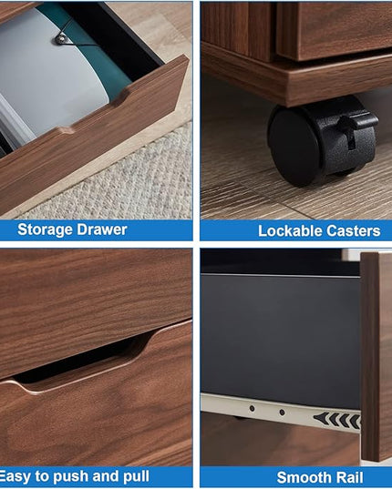 Farini 3-Drawer Vertical Filing Cabinet Rolling Wood Mobile File Cabinets Under Desk for Home Office with Casters (Brown Walnut, Fully Assembled) - LeafyLoom