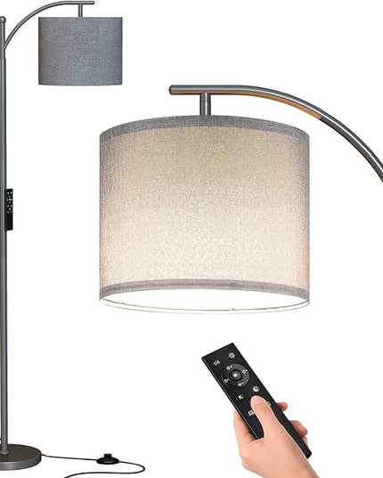 SUNMORY Dimmable Floor Lamp with Remote Control, Lamp for Living Room Stepless Color Temperature and Brightness, Standing Lamp for Bedroom and Office with 1H Timer, Gray Floor Lamp with Gray Shade - LeafyLoom