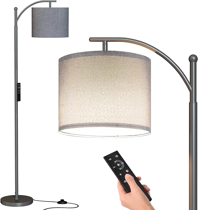 SUNMORY Dimmable Floor Lamp with Remote Control, Lamp for Living Room Stepless Color Temperature and Brightness, Standing Lamp for Bedroom and Office with 1H Timer, Gray Floor Lamp with Gray Shade - LeafyLoom