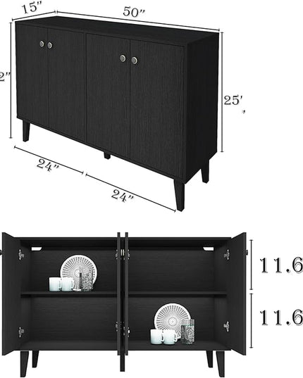 Buffet Cabinet with Storage,Kitchen Sideboard Buffet with 4 Doors Console Table,Modern Sideboard for Dinning Room,Living Room(Black) - LeafyLoom