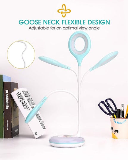 mafiti LED Desk Lamp Cordless Rechargeable Battery Operated Table Light Adjustable Gooseneck Dimmable Touch Control Color Changing RGB Eye-Caring Base Night Light for Kids with USB Charging Cable - LeafyLoom