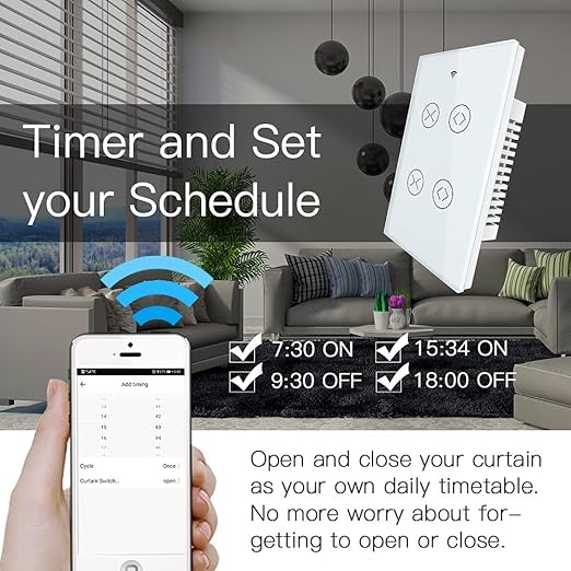MOES Smart WiFi RF 2 Gang Double Curtain Blind Touch Switch for Roller Shutter Electric Motor Tuya Smart Life App, Voice Control with Google Home Alexa Voice Control, White MOES