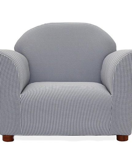 Keet Roundy Kid's Chair Gingham, Wood, Navy - LeafyLoom