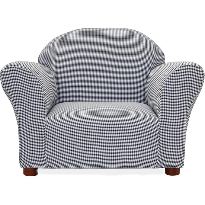 Keet Roundy Kid's Chair Gingham, Wood, Navy - LeafyLoom