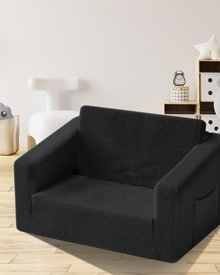 Kids Couch,2-in-1 Toddler Chairs for Boys,Kids Sofa with Storage,Comfortable Kids Sofa Bed,Fun Kids Lounge Chair,Toddler Furniture,Kids Playroom,Children'S Gifts (Black) - LeafyLoom