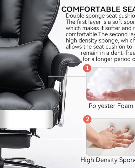 Desk Office Chair 400LBS, Big and Tall Office Chair, PU Leather Computer Chair, Executive Office Chair with Leg Rest and Lumbar Support, Black Office Chair - LeafyLoom