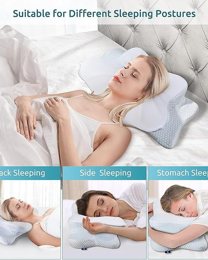 DONAMA Cervical Pillow for Neck Pain Relief,Contour Memory Foam Pillow,Ergonomic Orthopedic Neck Support Pillow for Side,Back and Stomach Sleepers with Breathable Pillowcase-Blue - LeafyLoom