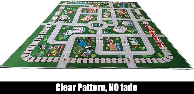 Kids Rug,Playroom Car Rug Play Mat,City Life Road Rug for Cars,Fun City Map for Track Toys,Carpet for Bedroom Boys (6'7"x4'7") - LeafyLoom