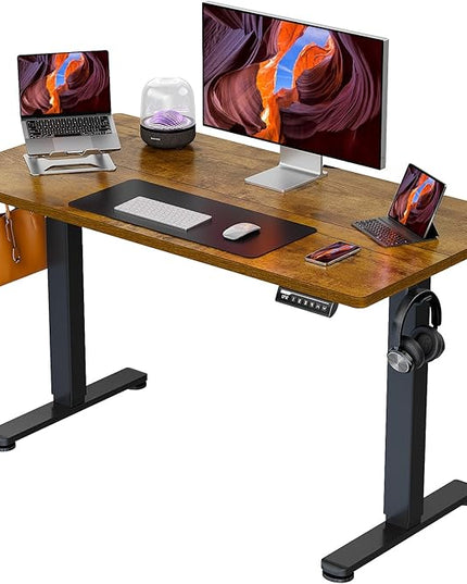 ErGear Height Adjustable Electric Standing Desk, 44 x 24 Inches Small Sit Stand up Desk, Memory Computer Home Office Desk (Vintage Brown) - LeafyLoom