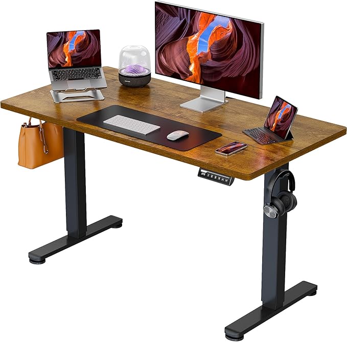 ErGear Height Adjustable Electric Standing Desk, 44 x 24 Inches Small Sit Stand up Desk, Memory Computer Home Office Desk (Vintage Brown) - LeafyLoom