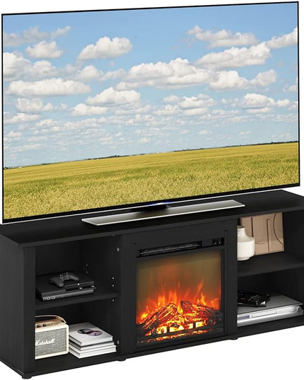 Furinno Classic 60 Inch TV Stand with Fireplace, Americano - LeafyLoom