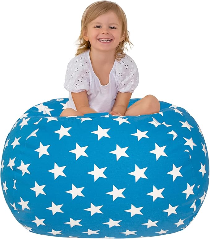 Aubliss Stuffed Animal Bean Bag Storage Chair (Blue Star, Large (38'')) - LeafyLoom