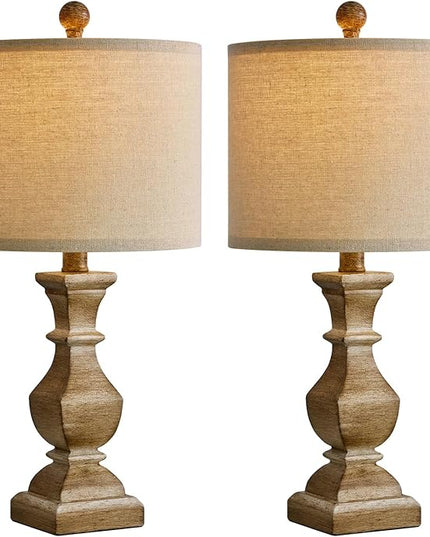 PoKat 20.5" Mid Century Table Lamp Sets of 2 for Living Room Retro Style Farmhouse Table Lamp for Bedroom Classic Beige Resin Bedside Night Light Lamps - LeafyLoom
