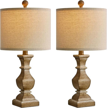 PoKat 20.5" Mid Century Table Lamp Sets of 2 for Living Room Retro Style Farmhouse Table Lamp for Bedroom Classic Beige Resin Bedside Night Light Lamps - LeafyLoom
