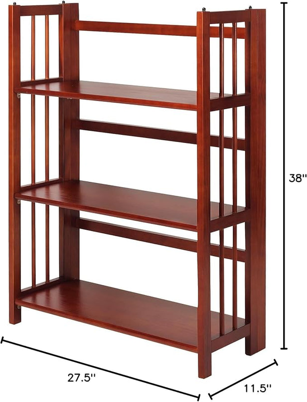 Casual Home 3-Shelf 27.5" Wide Folding Stackable Bookcase, Mahogany (New) - LeafyLoom