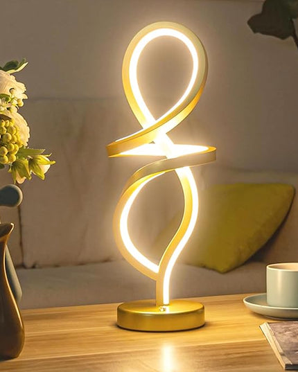 Modern Table Lamp,RGB Table Lamp，LED Spiral Lamp, Gold Bedside Lamp with 7 Colors 10 Light Modes, Touch Dimmable Nightstand Lamp for Bedroom Living Room Home Office, 15W - LeafyLoom