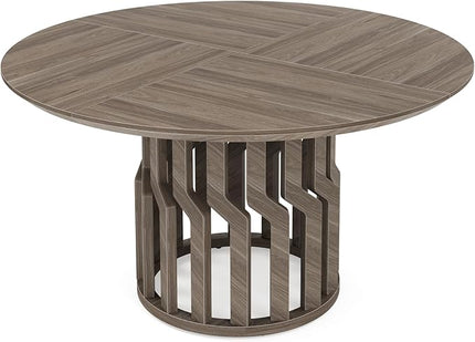 Round Dining Table for 4-6 People, 47-Inch Gray Dining Room Table, All-Wood Design Circle Kitchen Table with Strong Pedestal Base, Modern Dinner Table for Dining Room - LeafyLoom
