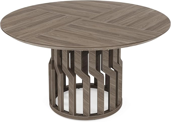 Round Dining Table for 4-6 People, 47-Inch Gray Dining Room Table, All-Wood Design Circle Kitchen Table with Strong Pedestal Base, Modern Dinner Table for Dining Room - LeafyLoom