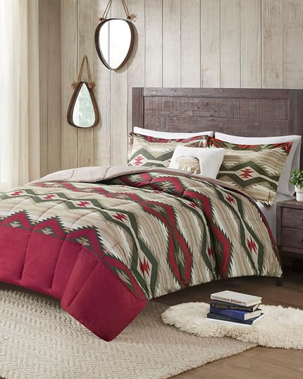 Woolrich Comforter Set, Cabin Lodge, Warm Cover for Colder Season, Modern Cottage-Inspired Down Alternative Ultra Soft Microfiber Bedding, Matching Sham, Southwestern Red King 4 Piece - LeafyLoom