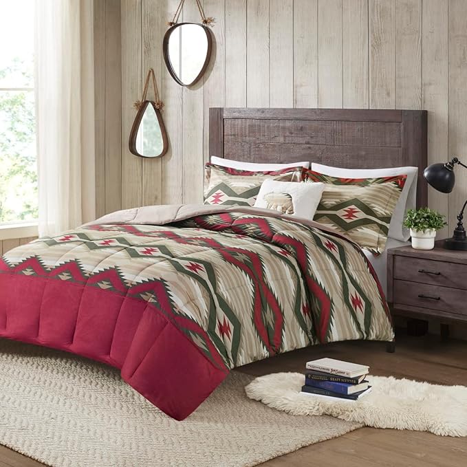 Woolrich Comforter Set, Cabin Lodge, Warm Cover for Colder Season, Modern Cottage-Inspired Down Alternative Ultra Soft Microfiber Bedding, Matching Sham, Southwestern Red King 4 Piece - LeafyLoom