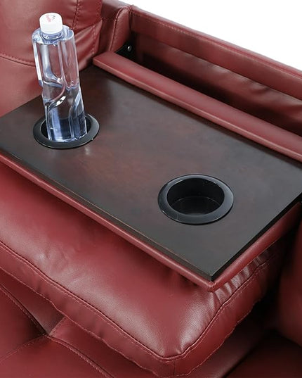 Leather L Shaped Sectional Ottoman Modern Nail-Head Comfy Lounge Modular Sofa with Cup Holder & Chaise for Living Room, Bedroom, Office, L Couch Red - LeafyLoom