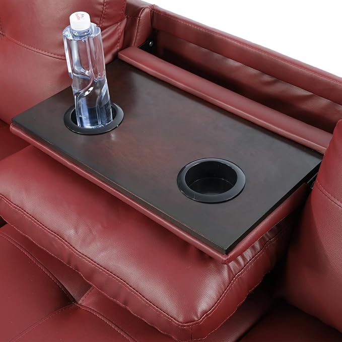 Leather L Shaped Sectional Ottoman Modern Nail-Head Comfy Lounge Modular Sofa with Cup Holder & Chaise for Living Room, Bedroom, Office, L Couch Red - LeafyLoom