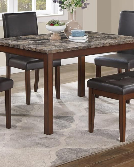 NicBex 5 Piece Dining Table Set Kitchen Table with Bench Classic Stylish 5Pc Dining Set Kitchen Dinette Faux Marble Top Table Bench and 3X Chairs Faux Leather Cushions Seats, Espresso - LeafyLoom