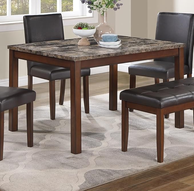 NicBex 5 Piece Dining Table Set Kitchen Table with Bench Classic Stylish 5Pc Dining Set Kitchen Dinette Faux Marble Top Table Bench and 3X Chairs Faux Leather Cushions Seats, Espresso - LeafyLoom