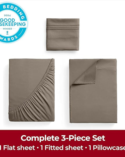Mellanni Twin XL Sheets Set - 3 PC Iconic Collection Bedding Sheets & Pillowcases - Hotel Luxury, Extra Soft, Cooling Bed Sheets - Deep Pocket up to 16 inch (Twin Extra Long, Dark Taupe) - LeafyLoom
