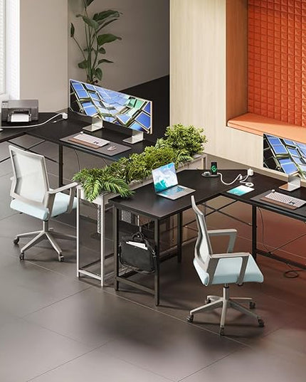 Coleshome 66" L Shaped Gaming Desk with Outlet, L Shaped Desk with CPU Stand, Corner Computer Desk, Home Office Desk, Writing Desk, Black - LeafyLoom