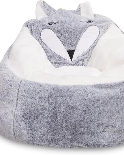 Posh Creations Cute Soft and Comfy Bean Bag Chair for Kids, Large, Animal - Silver Fox - LeafyLoom