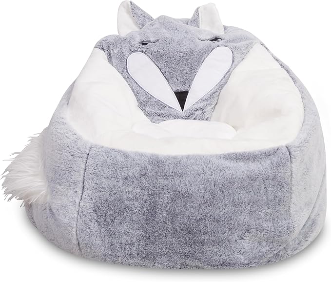 Posh Creations Cute Soft and Comfy Bean Bag Chair for Kids, Large, Animal - Silver Fox - LeafyLoom