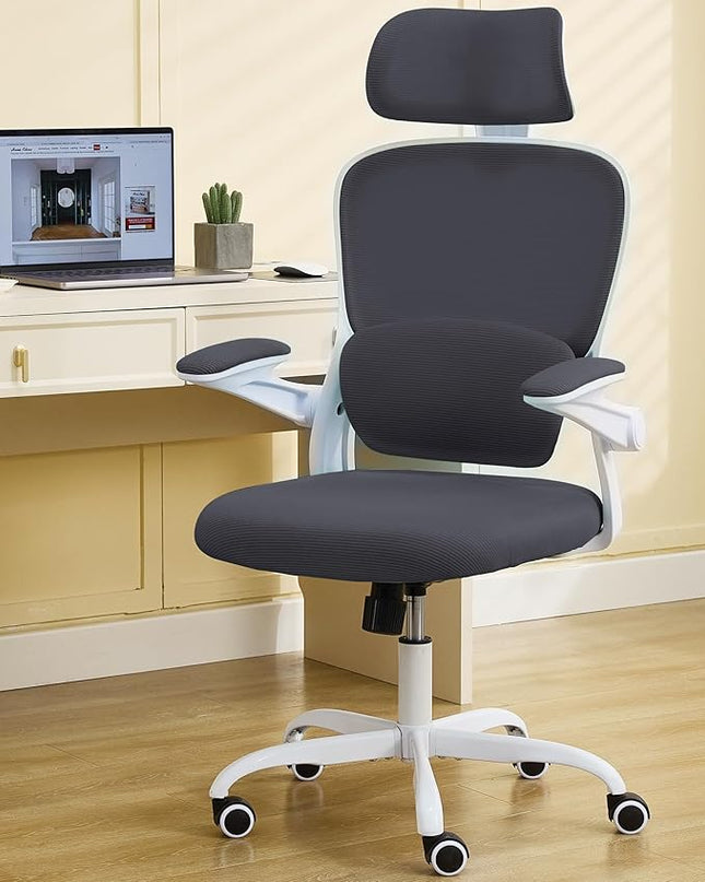 Ergonomic Office Chair with Tilt-Lock, Home Office Desk Chair with Auto Lumbar Support, High Back Mesh Desk Chair with Adjustable Headrest, Swivel Task Chair or Study Room Bedroom,Dark Gray - LeafyLoom