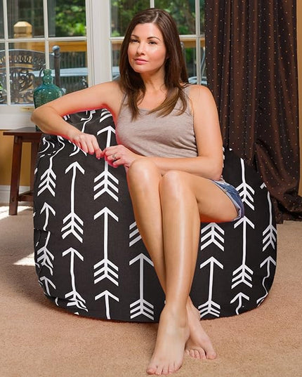 Posh Creations Bean Bag Chair for Kids, Teens, and Adults Includes Removable and Machine Washable Cover, Canvas White Arrows on Gray, 48in - X-Large - LeafyLoom