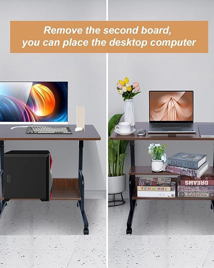 Adjustable Desk Standing Desk Small Desks for Small Spaces Portable Laptop Computer Desk Table for Bedrooms Couch Desk for Home Office Table Mobile Rolling Desk on Wheels Desk with Storage - LeafyLoom