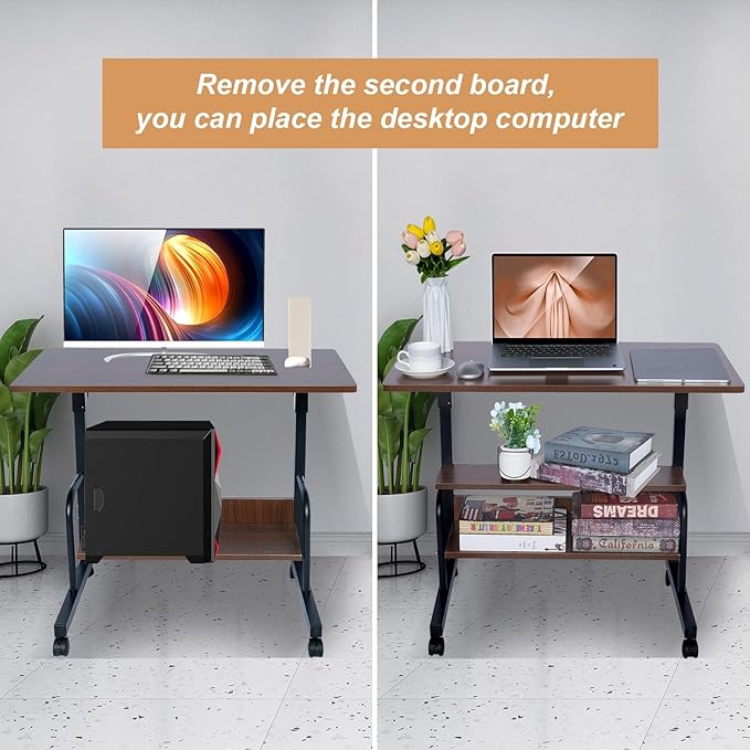 Adjustable Desk Standing Desk Small Desks for Small Spaces Portable Laptop Computer Desk Table for Bedrooms Couch Desk for Home Office Table Mobile Rolling Desk on Wheels Desk with Storage - LeafyLoom