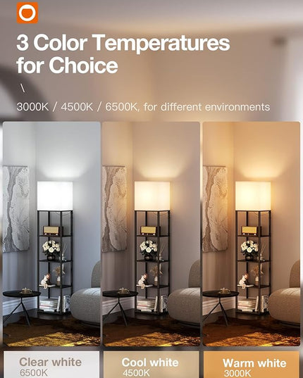 addlon Floor lamp with Shelves Large Size (12''W), 5-Tier Modern Floor lamp with 3 Color Temperatures LED Bulb, Display Shelf lamp for Living Room, Bedroom and Office - Black - LeafyLoom