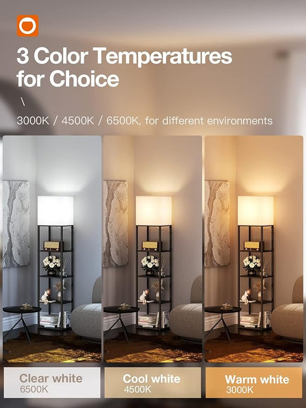 addlon Floor lamp with Shelves Large Size (12''W), 5-Tier Modern Floor lamp with 3 Color Temperatures LED Bulb, Display Shelf lamp for Living Room, Bedroom and Office - Black - LeafyLoom