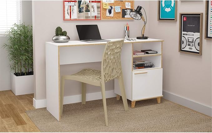Manhattan Comfort Minetta Mid-Century Modern Home Office Desk, White - LeafyLoom