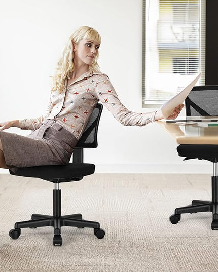 Armless Small Home Office Desk Chair, Ergonomic Low Back Computer Chair, Adjustable Rolling Swivel Task Chair with Lumbar Support for Small Space, 1 Pack - LeafyLoom