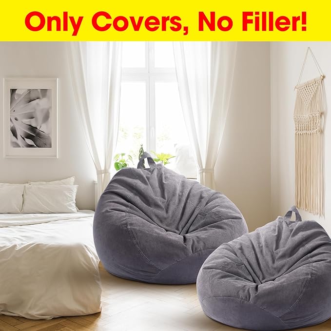 2 Pcs Bean Bag Cover Stuffed Animal Storage Bean Bag Chair Cover Soft Corduroy Stuffed Animal Bean Bag Storage for Kids Adults Indoor Bedroom Organizing Plush Toys(Dark Grey, 200L) - LeafyLoom