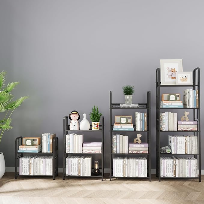 Bookshelf Storage Shelf Bookcase Freestanding Storage Stand Book Organizer for Living Room, Bedroom, Kitchen, Rust Resistance,Easy Assembly Multi-Functional Organizer (5 Tiers, Black) - LeafyLoom