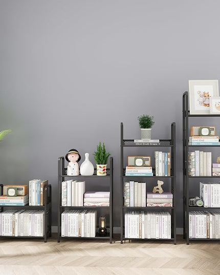 Bookshelf Storage Shelf Bookcase Freestanding Storage Stand Book Organizer for Living Room, Bedroom, Kitchen, Rust Resistance,Easy Assembly Multi-Functional Organizer (3 Tiers Black) - LeafyLoom