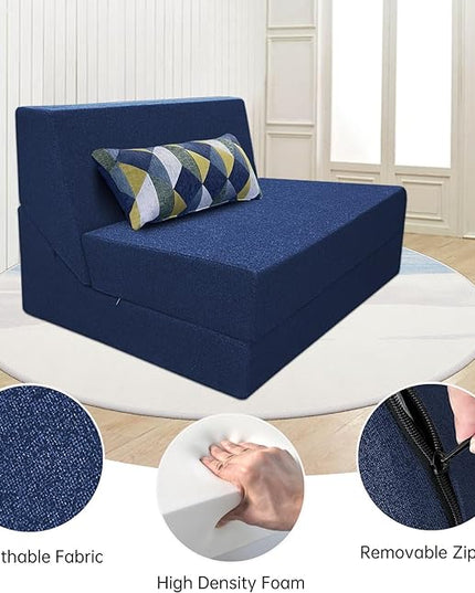 Folding Sleeper Chair Bed with Pillow Memory Foam Futon Sofa Couch Bed Lazy Chair for Living Room/Home Office/Apartment/Upstairs Loft，Washable Cover,Dark Blue - LeafyLoom