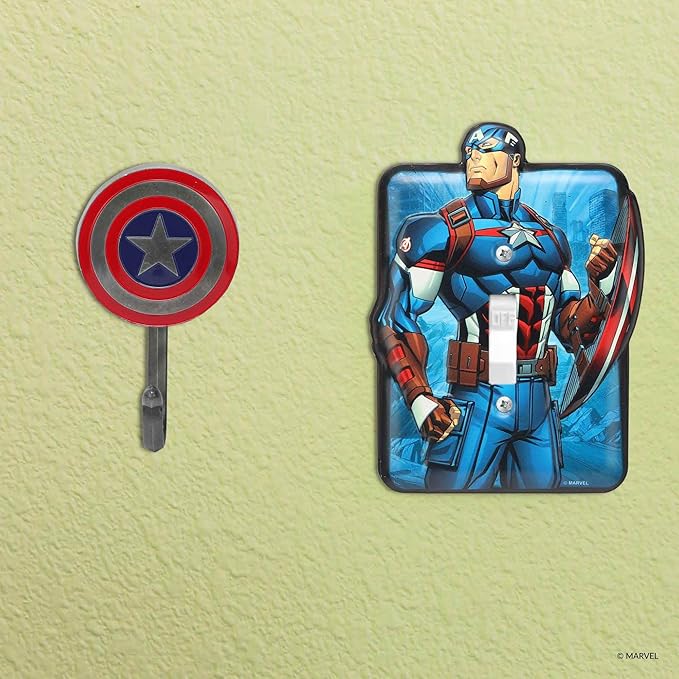 Marvel Captain America Embossed Metal Light Switch Plate - Captain America Switch Plate Decoration for Bedroom or Man Cave - LeafyLoom