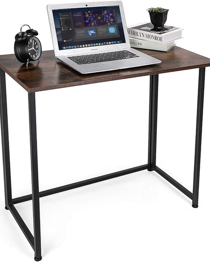 Leopard Outdoor Products Folding Computer Desk for Small Spaces, Space-Saving Home Office Desk, Foldable Computer Table, Laptop Table, Writing Desk, Compact Study Reading Table (Rustic Brown) - LeafyLoom